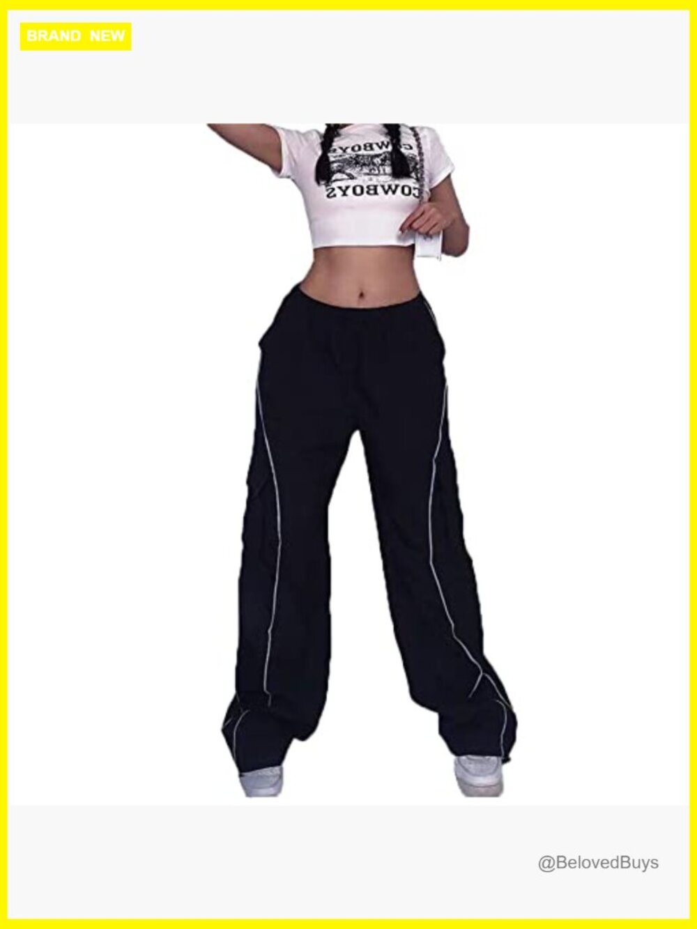 Women's Y2K Low Rise Baggy Cargo Pants Parachute Track Pants Wide Leg - Picture 4 of 7